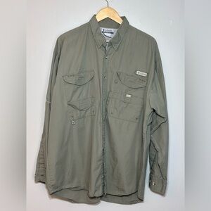 Columbia Men’s Cotton PFG Long-Sleeve Fishing Shirt Olive Green light Weight XL